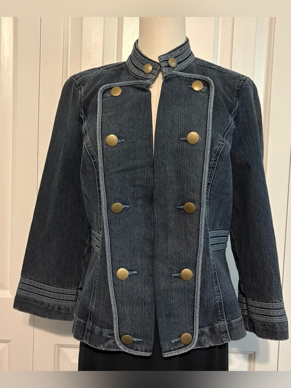 CALVIN KLEIN JEANS Double-Breasted Military-Style Dark Gray Denim Jacket